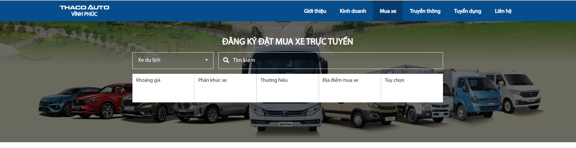 TRẢI NGHIỆM TÍNH NĂNG ĐẶT MUA XE TRỰC TUYẾN TRÊN WEBSITE THACO AUTO VĨNH PHÚC